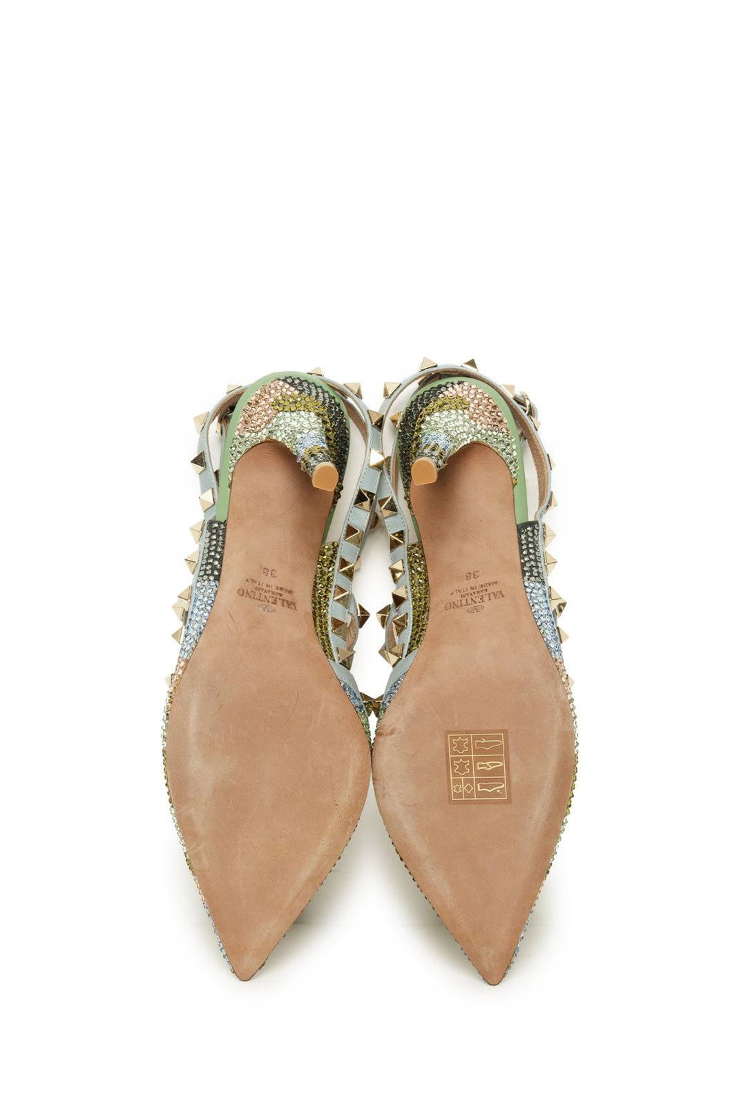 Valentino Size 38 Crystal Camouflage Rockstud Ankle Strap Pumps