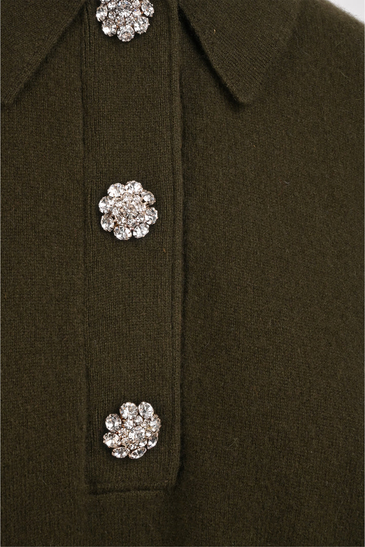 Ganni Size S/M Embellished Button Cashmere Polo weater