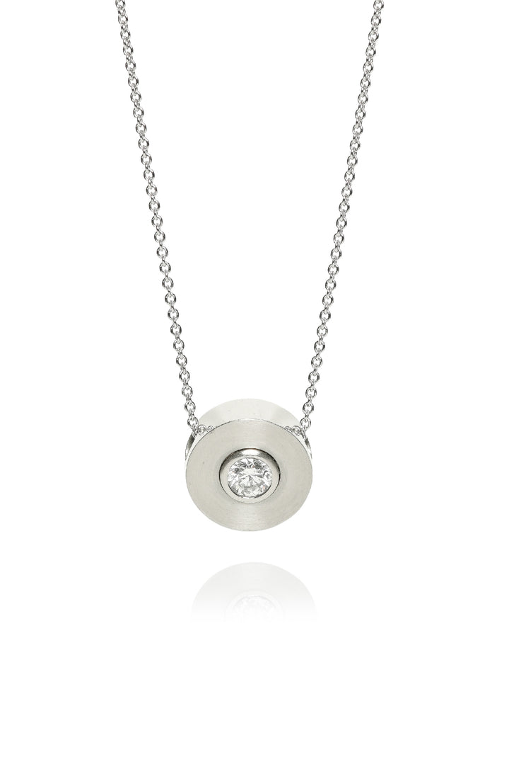 Stittgen 19K Brushed White Gold Diamond Solitaire Pendant Necklace