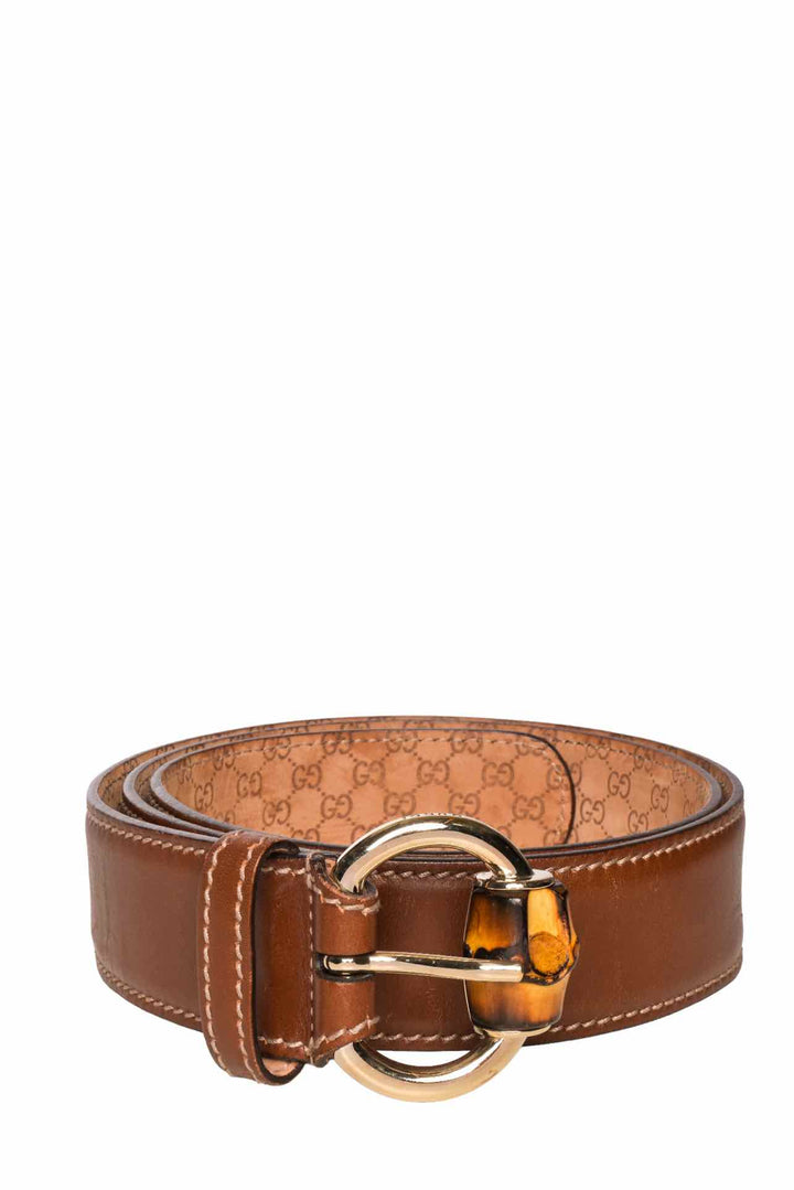 Gucci Size 36 Bamboo Accent Buckle Leather Belt