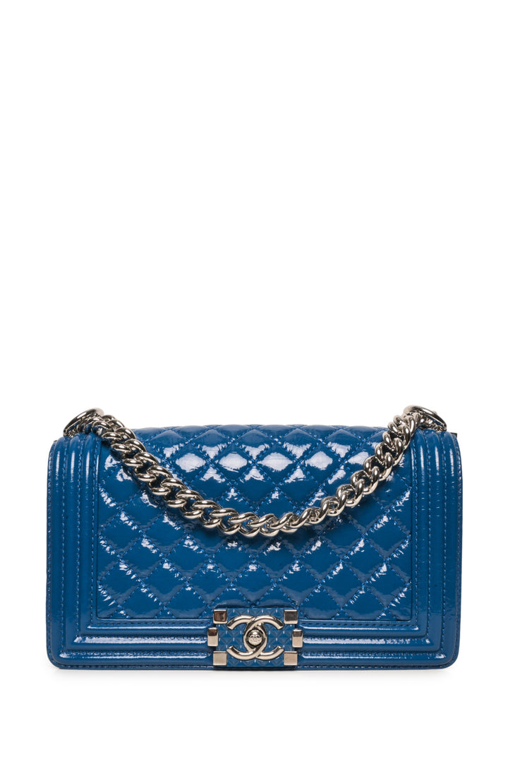 Chanel 2018 Patent Quilted Medium Boy Shoulder Bag