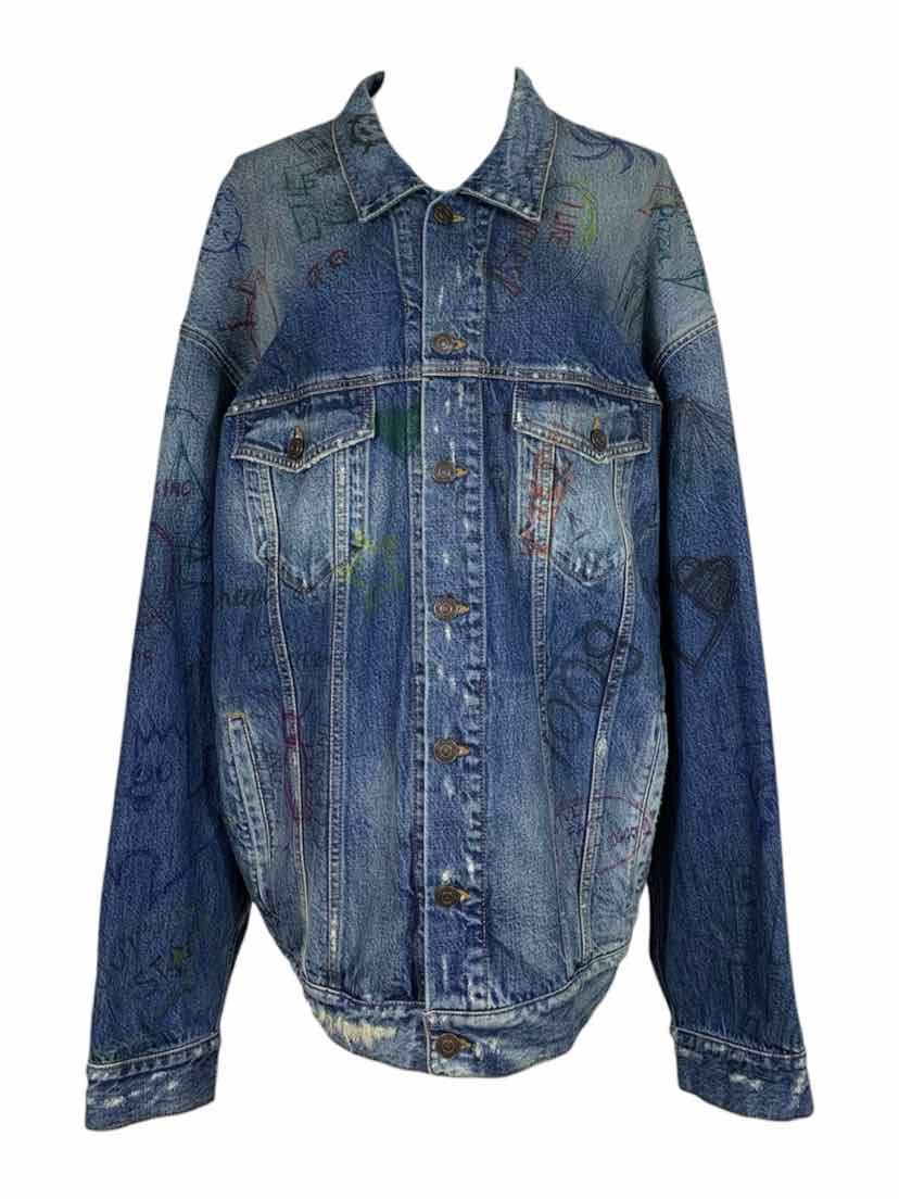 Balenciaga Size 3 2021 Scribble Distressed Denim Jacket