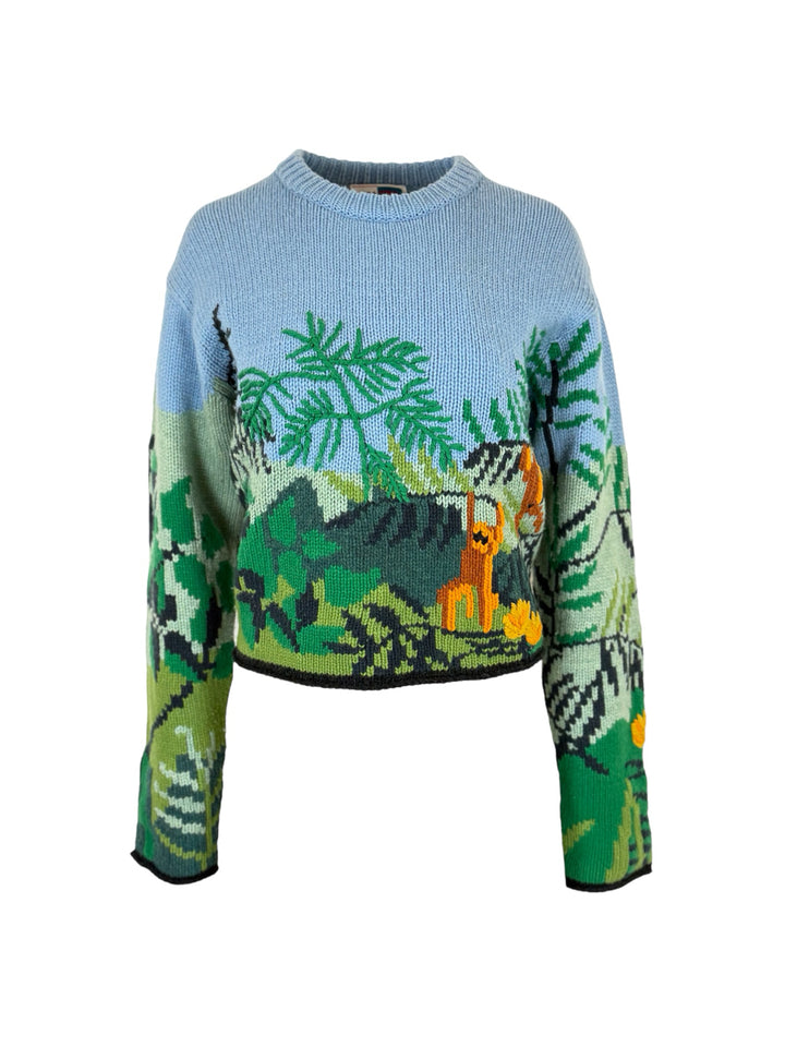 Kenzo Size L Hand Embroidered Rousseau Cropped Sweater