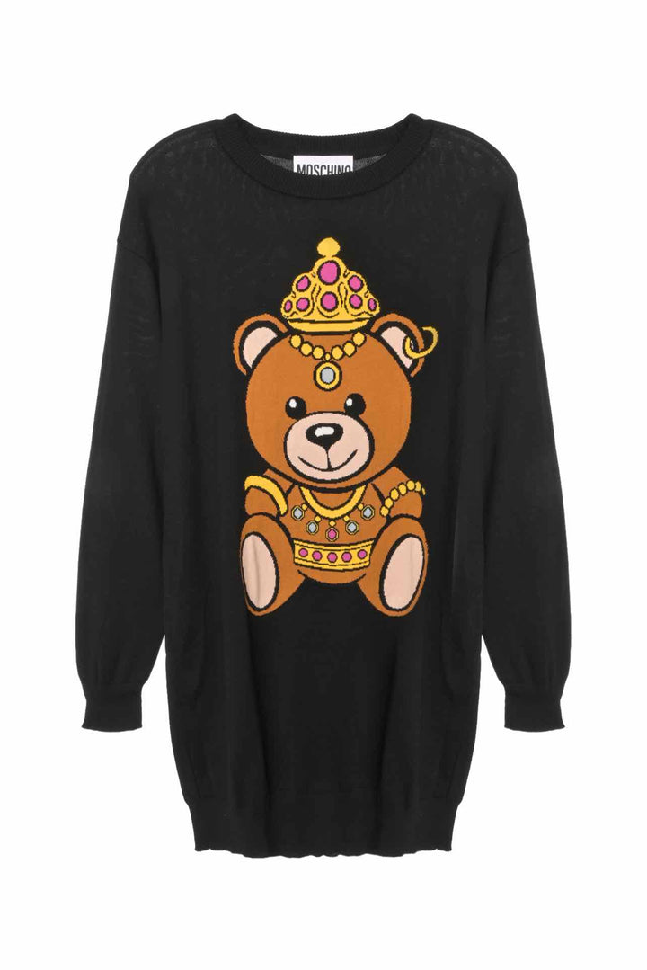 Moschino Couture Size S Jeremy Scott Crowned Teddy Bear Sweater Dress
