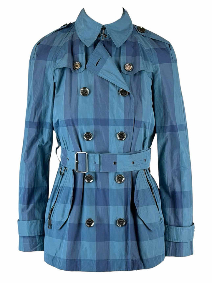 Burberry Size 6 Mid Length Plaid Trench Coat