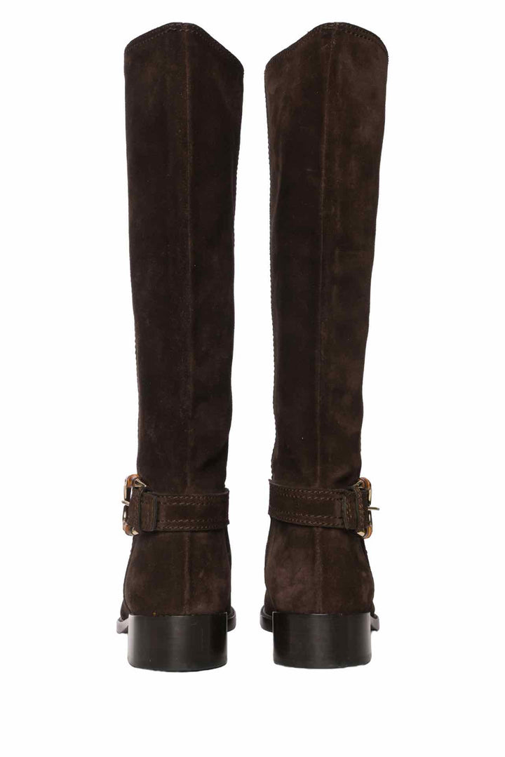 Gucci Size 40 Bamboo Buckle Suede Riding Boots