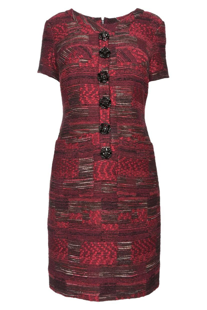 Oscar De La Renta Size 4 Embellished Tweed Short Sleeve Dress