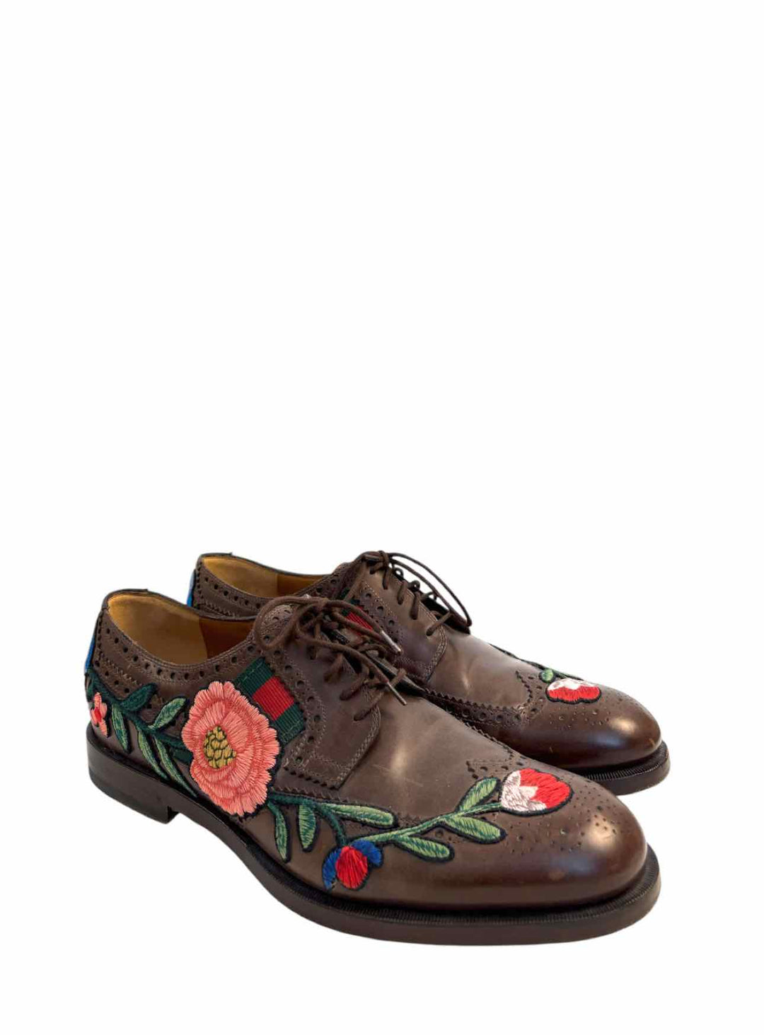 Gucci Floral Embroidered Web Brogue Size 10 Men's Shoes