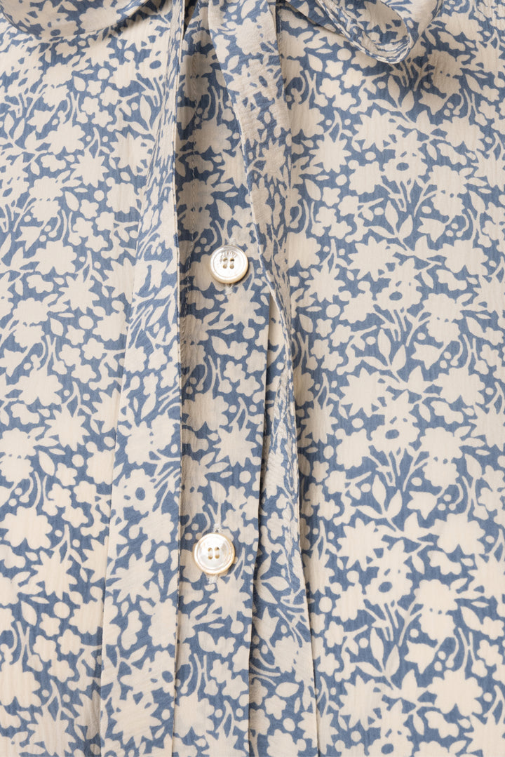 Celine Size S/M Floral Silk Bow Tie Shirt & Pleated Midi Skirt Set