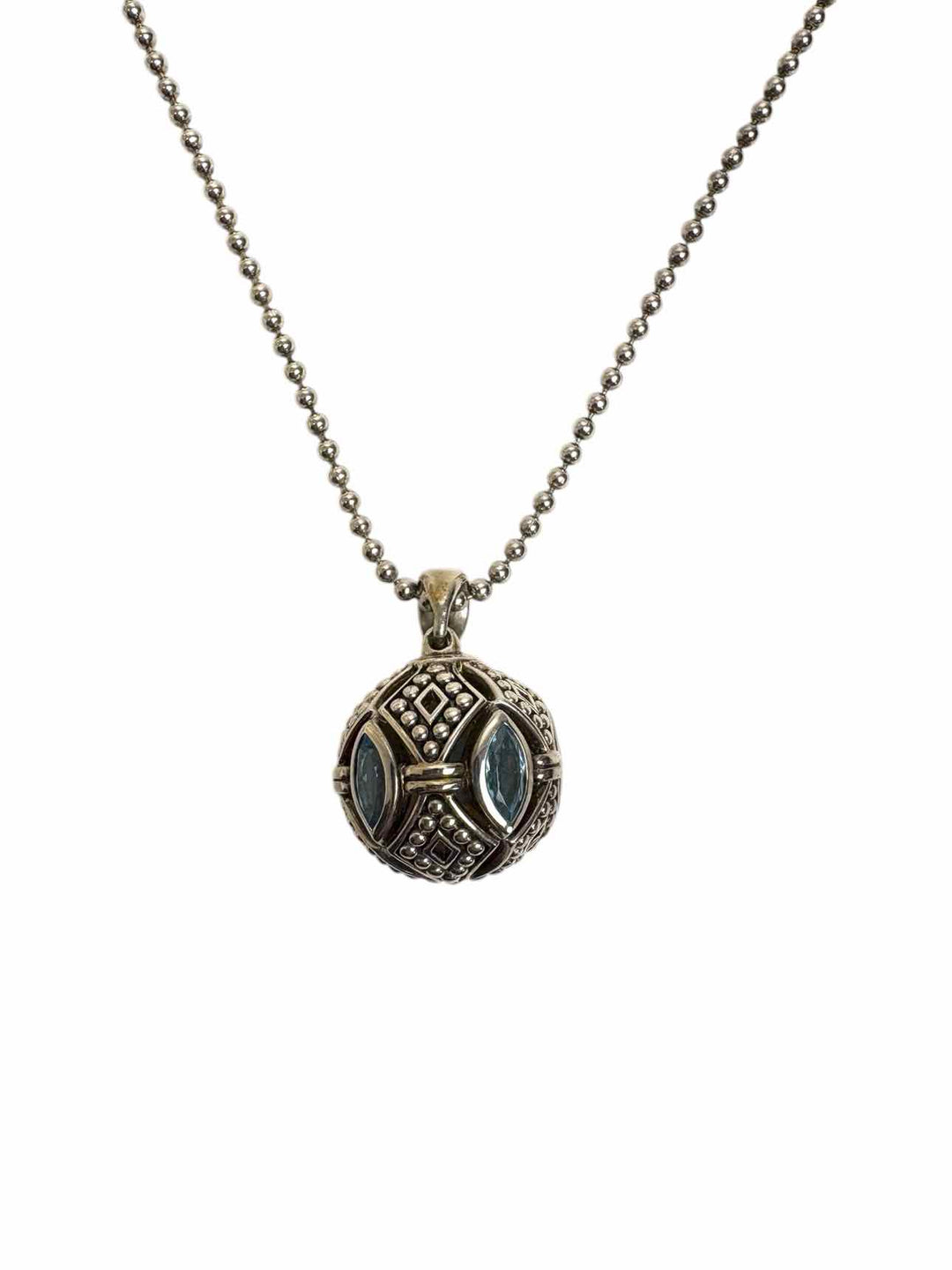 Lagos 925/ Blue Topaz Caviar Talisman Marquis  Necklace