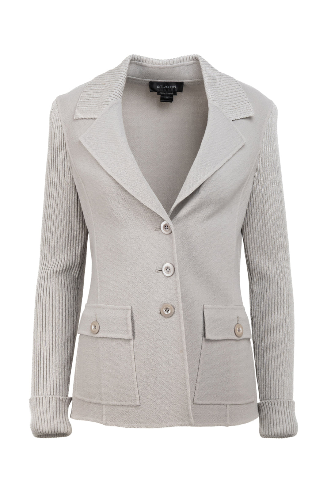 St. John Size 4 Single Breasted Knit Sleeve & Collar Blazer