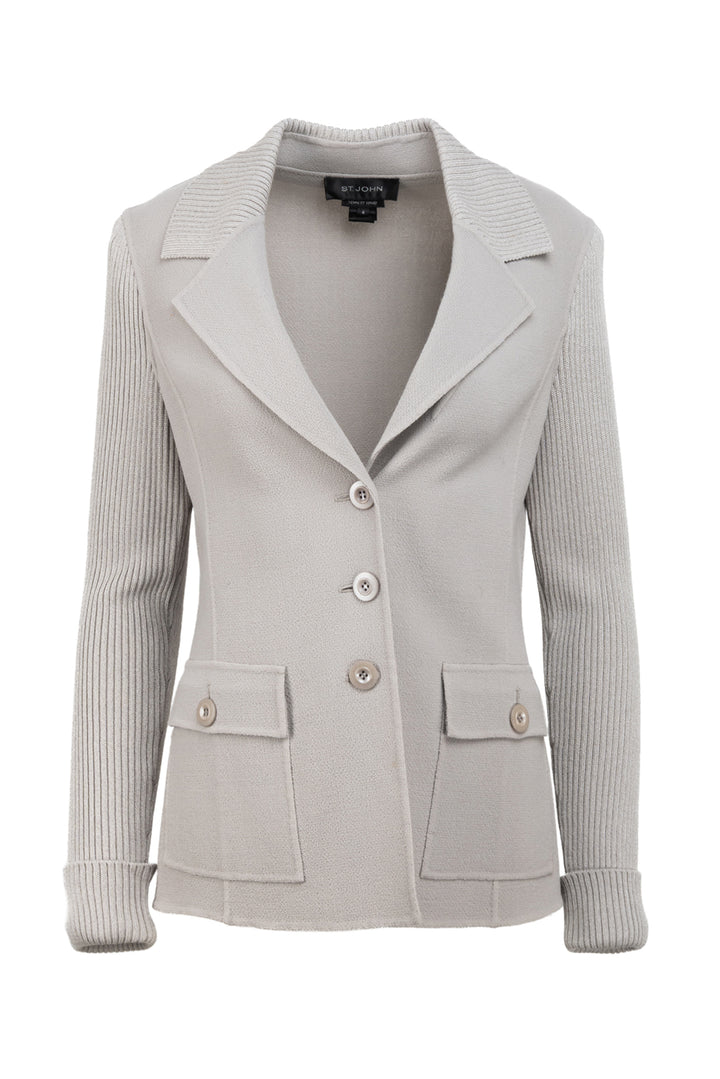 St. John Size 4 Single Breasted Knit Sleeve & Collar Blazer