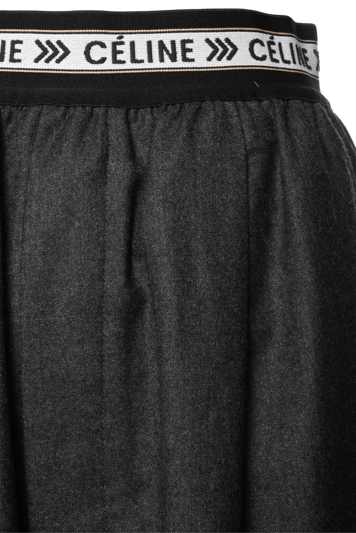 Celine Size 4 Wool Logo Waistband Wide Leg Trousers