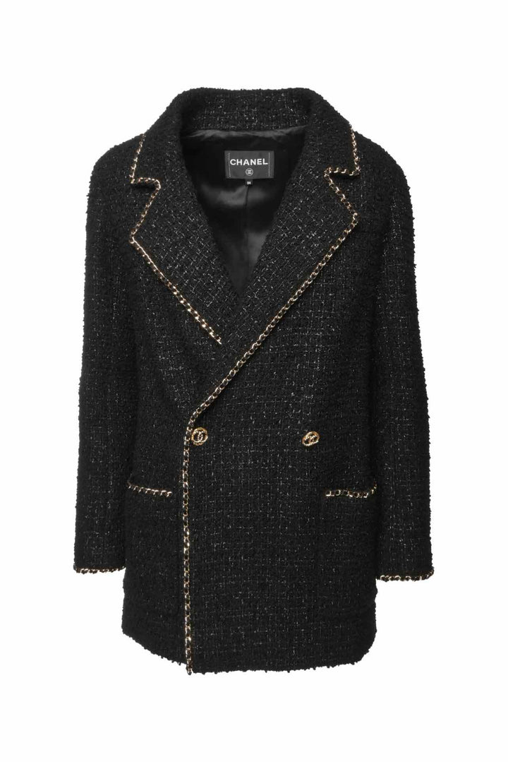 Chanel Size 2 Gold Chain Trim Tweed Blazer