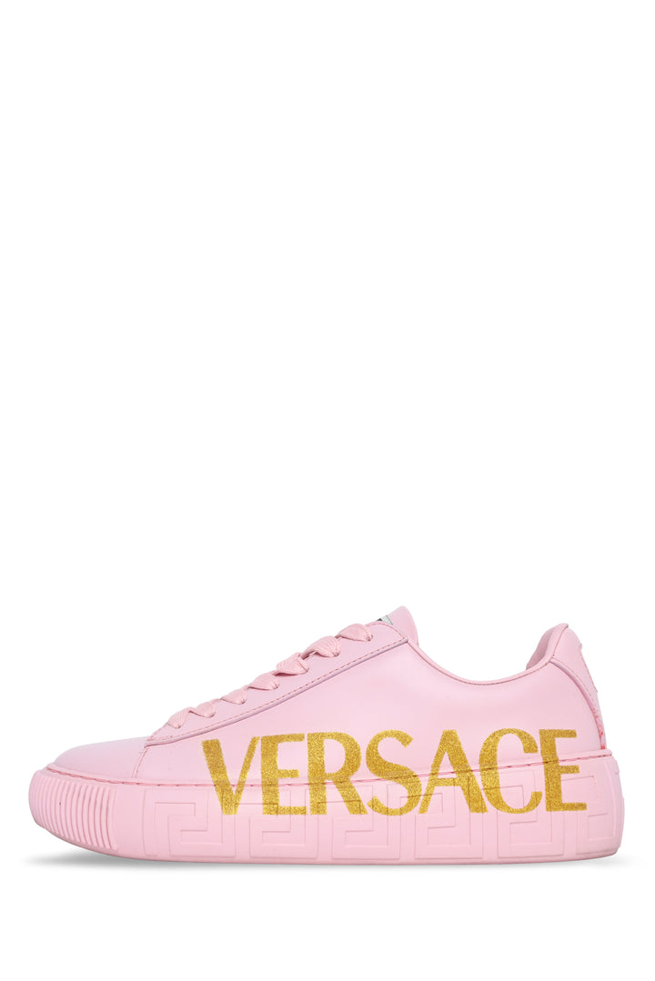 Versace Size 36 La Greca Glitter Logo Leather Sneaker