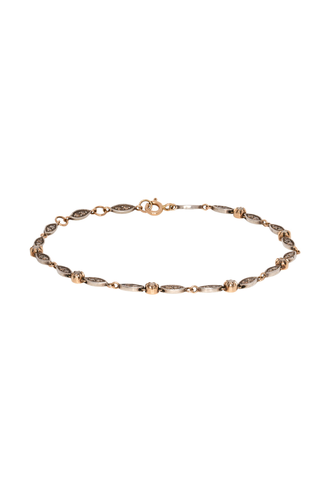 14K Yellow Gold with Sterling Silver & Diamonds Link Bracelet