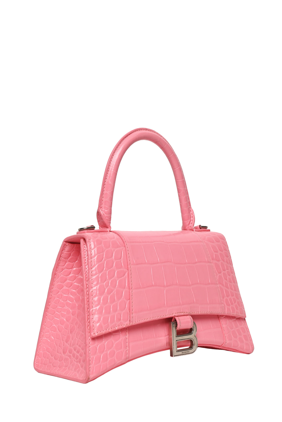 Balenciaga Small Hourglass Crocodile Embossed Leather Top Handle Crossbody