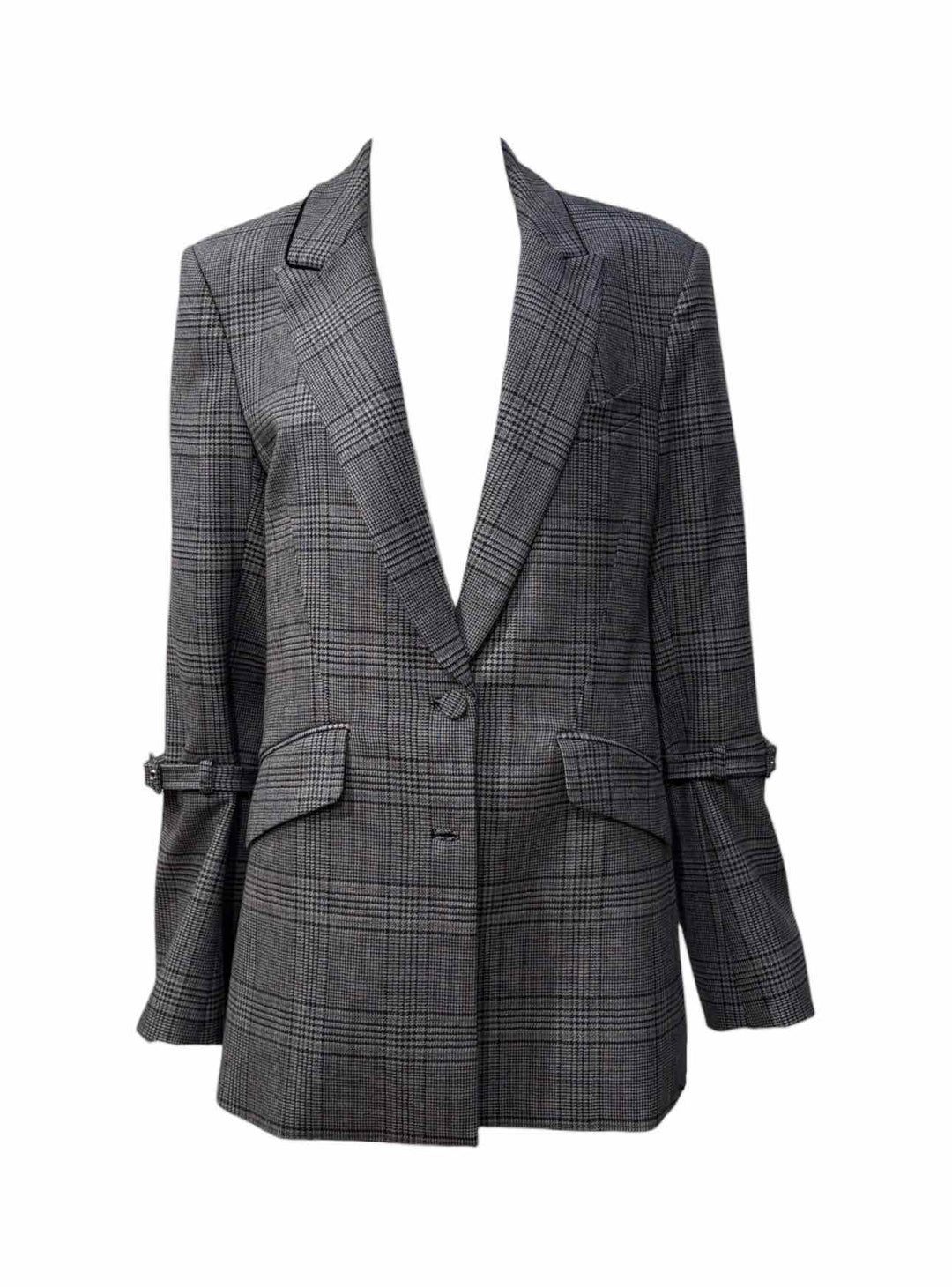 Jonathan Simkhai Size 8 Plaid Buckle Sleeve Blazer