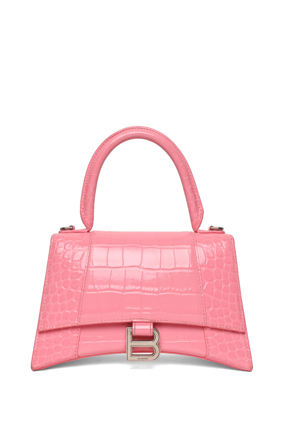 Balenciaga Small Hourglass Crocodile Embossed Leather Top Handle Crossbody