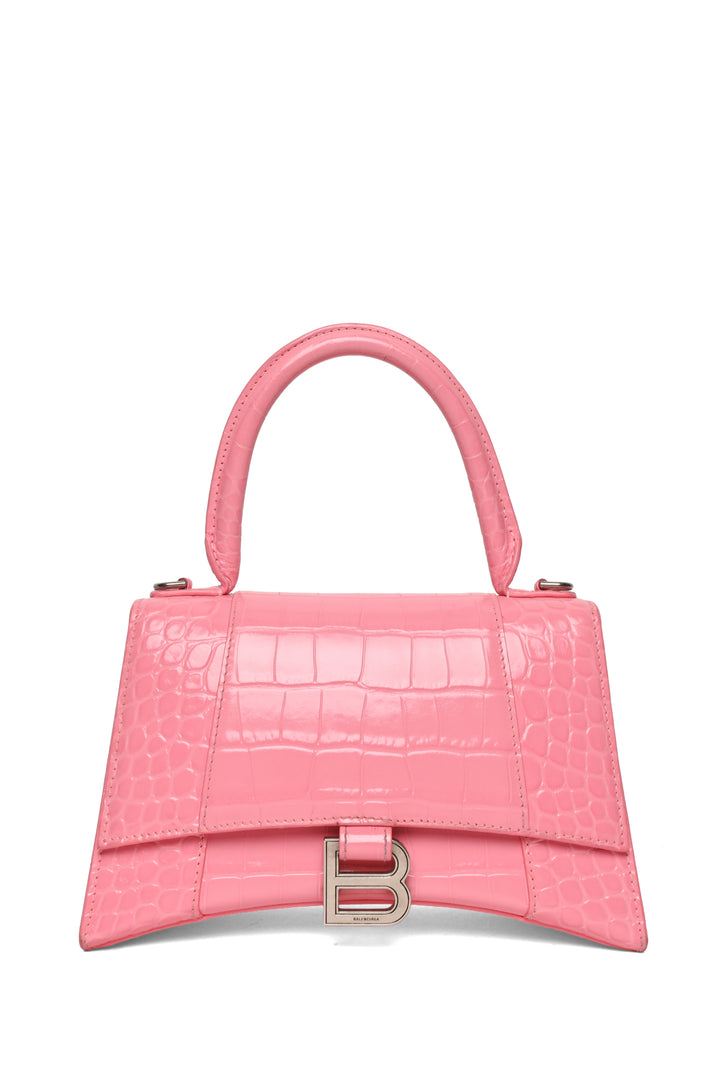 Balenciaga Small Hourglass Crocodile Embossed Leather Top Handle Crossbody