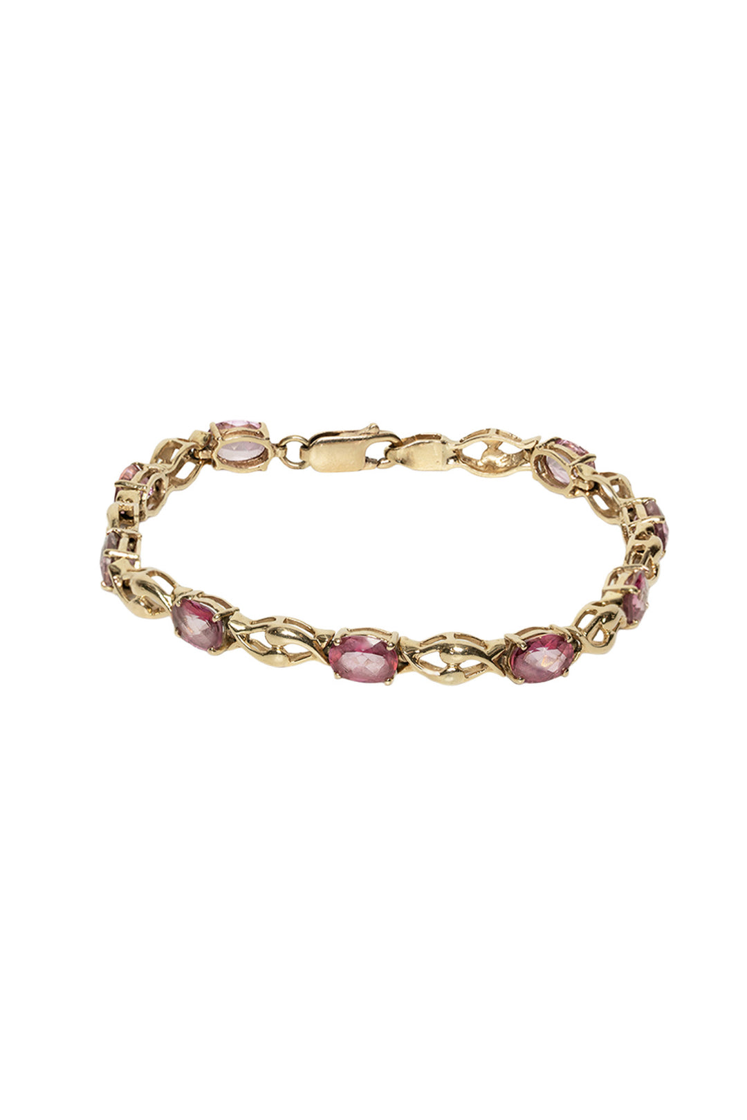 Yellow gold diffused pink topaz bracelet
