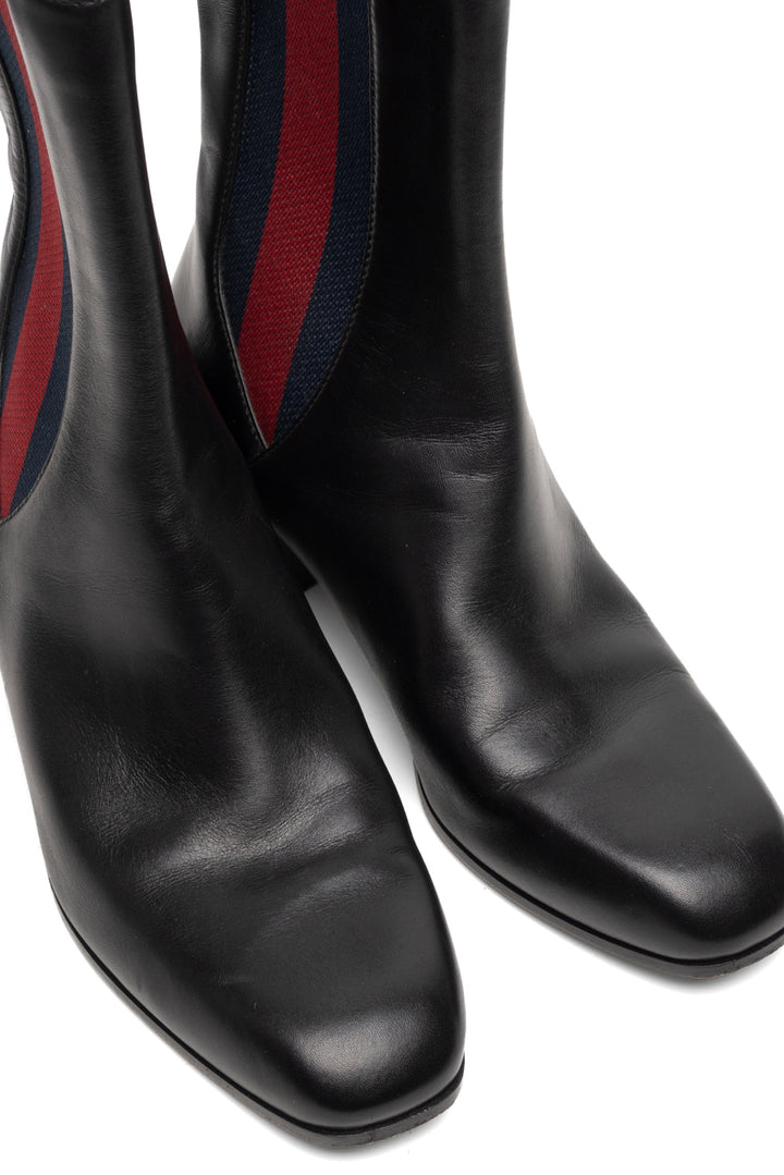 Gucci Size 35.5 Calfskin Web Karen Ankle Boots