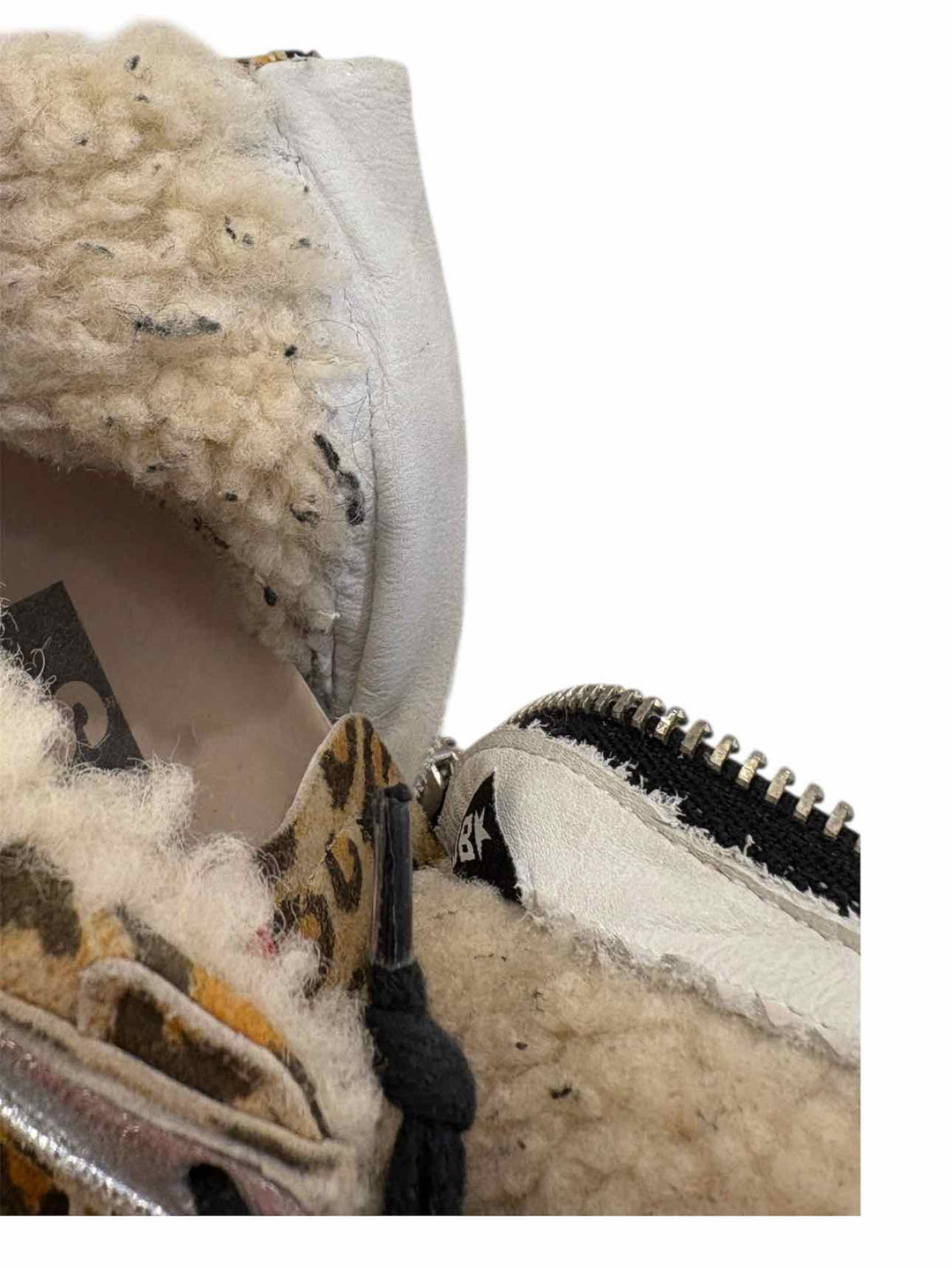 Golden Goose Size Slide Distressed Shearling Lined Leopard Print Suede Sneaker