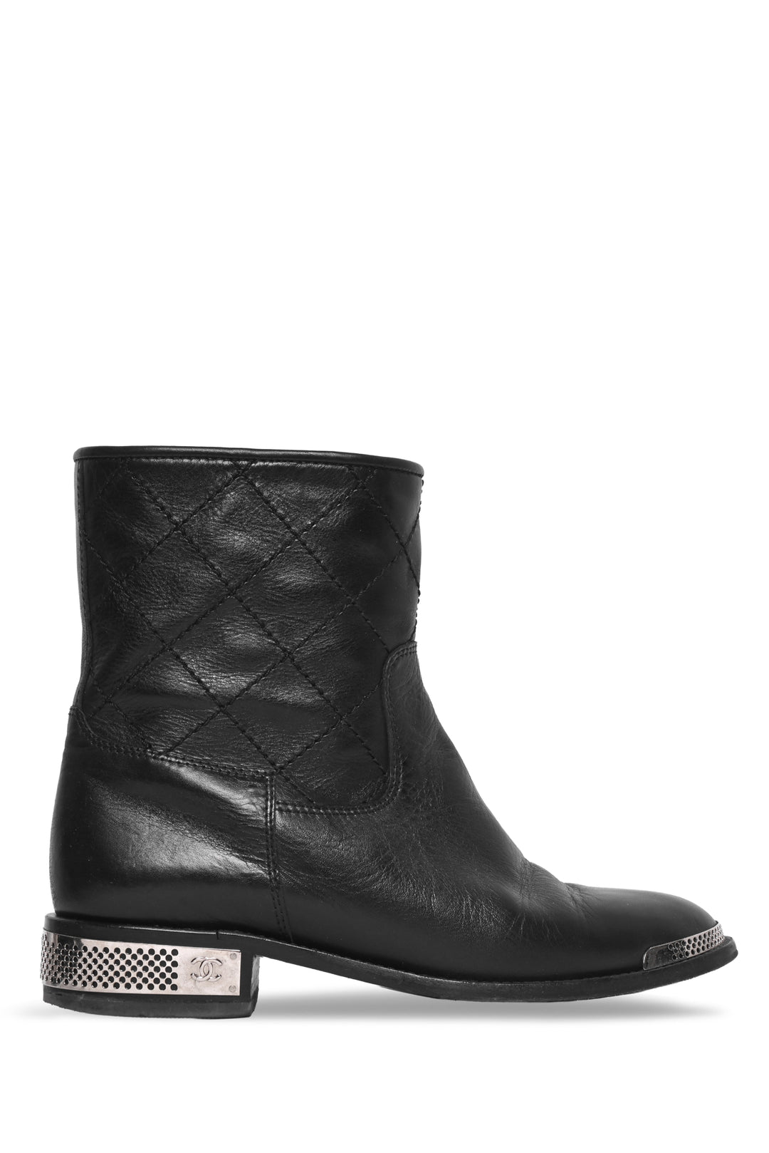 Chanel Size 38 Quilted Leather Steel Toe Short Moto Boots
