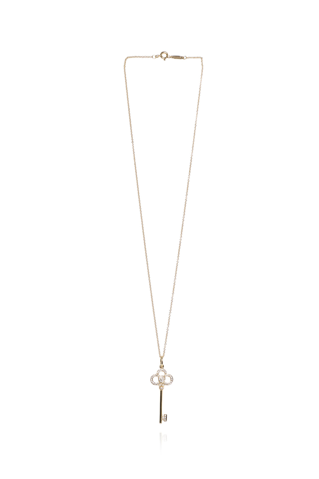 Tiffany & Co 18K Yellow Gold & Diamond Crown Key Pendant Necklace