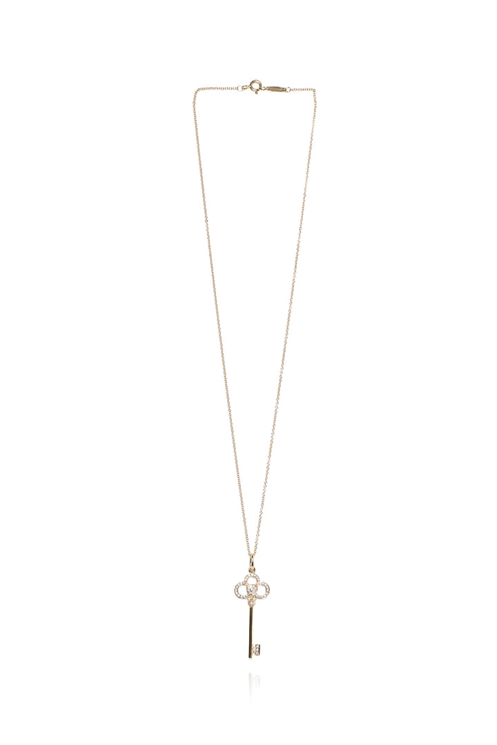 Tiffany & Co 18K Yellow Gold & Diamond Crown Key Pendant Necklace