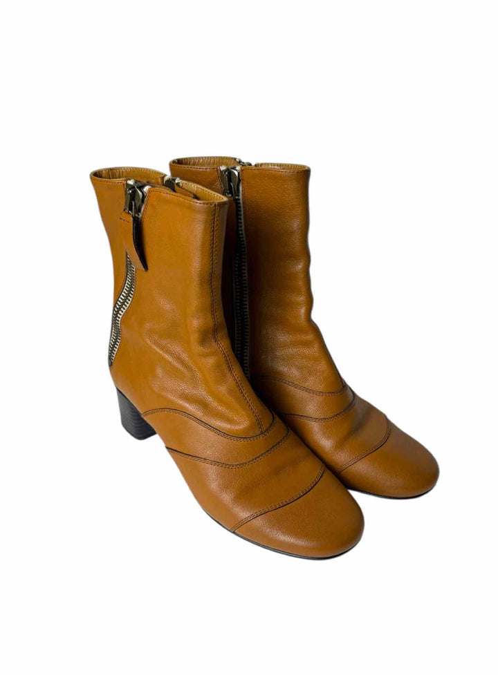 Chloe Size 38.5 Leather Side Zippers Ankle Boots
