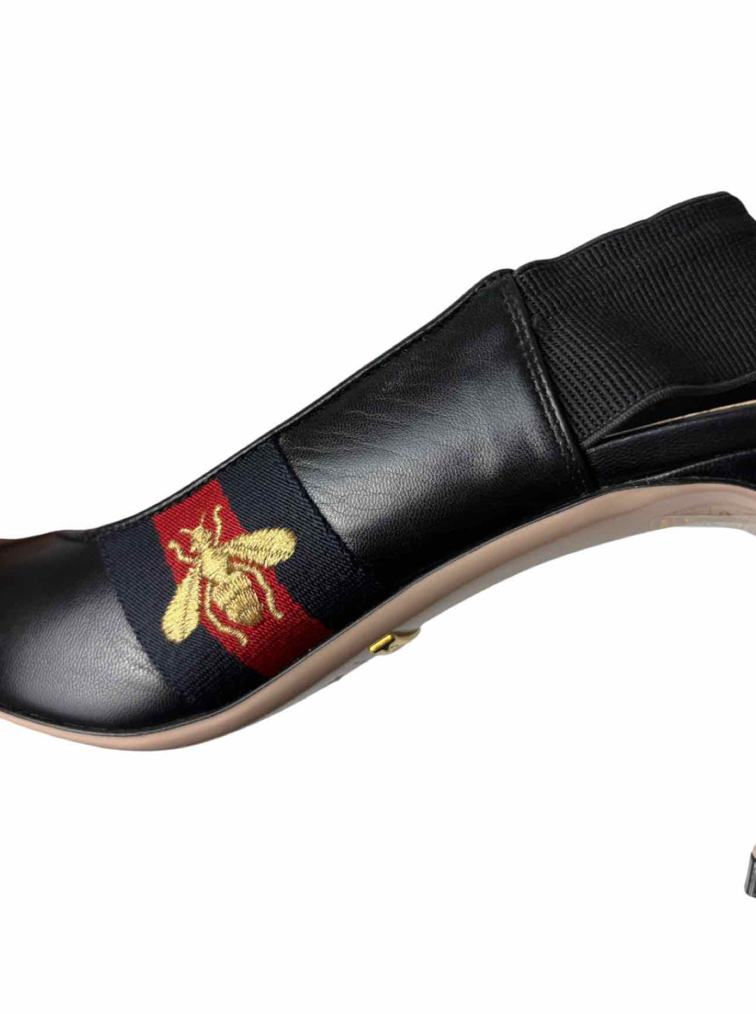 Gucci Size 38 Sylvie Web Embroidered Bee Leather Slingback Pumps