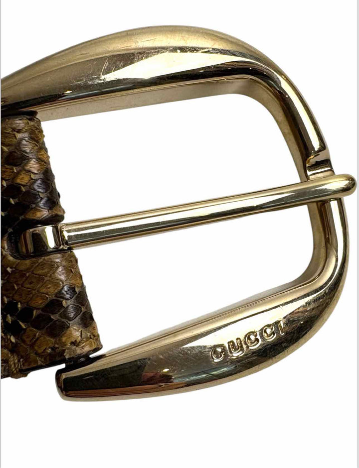 Gucci Size 34 Snakeskin Leather Logo Buckle Belt