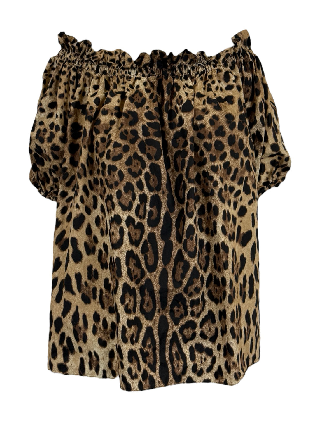 Dolce & Gabbana Size 48 Leopard Print Cotton Off The Shoulder Tops