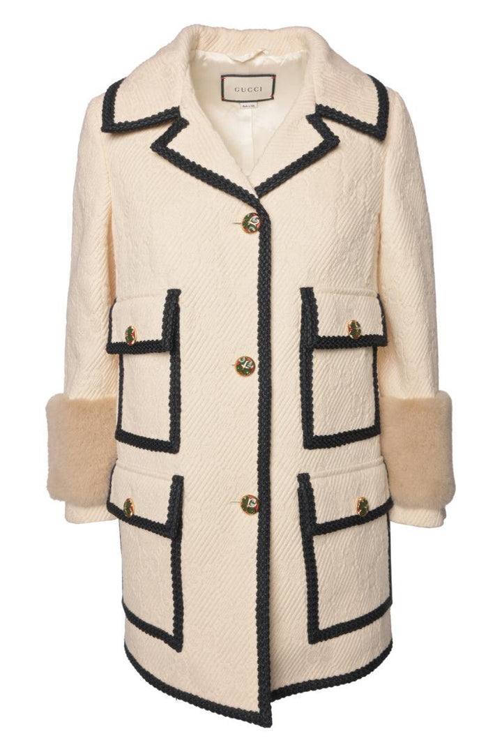 Gucci Size 38 2019 Logo Jacquard Wool-Blend Coat