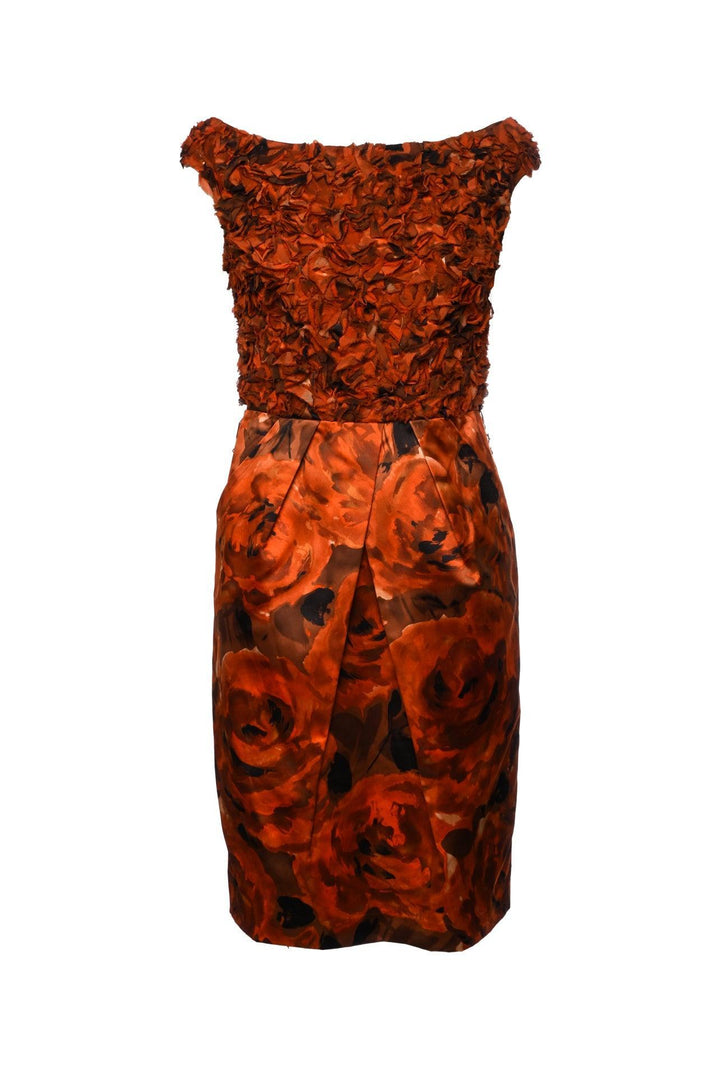 St. John Size 2 Off the Shoulder Floral Midi Dress