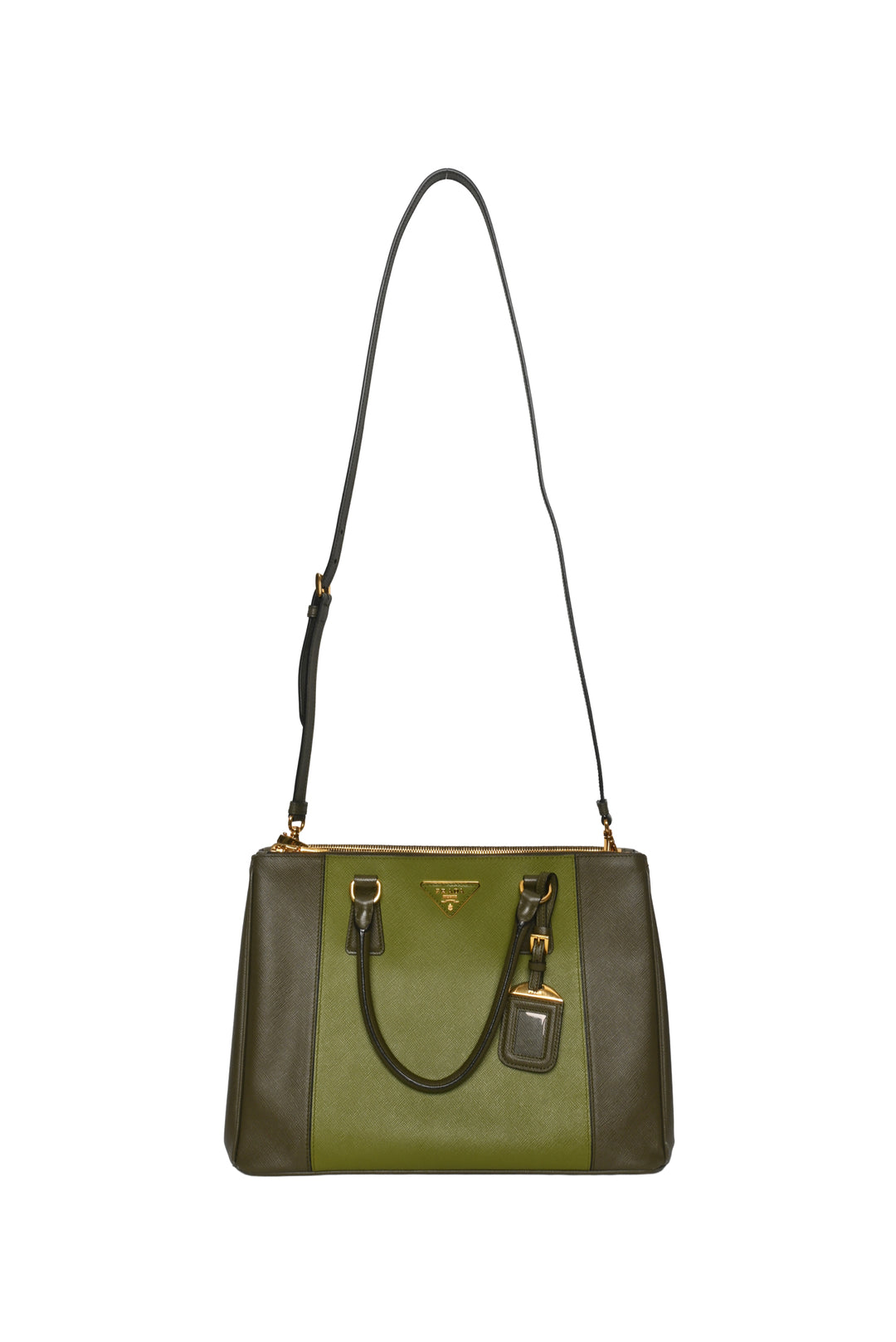 Prada Two Tone Double Zip Lux Saffiano Medium Tote