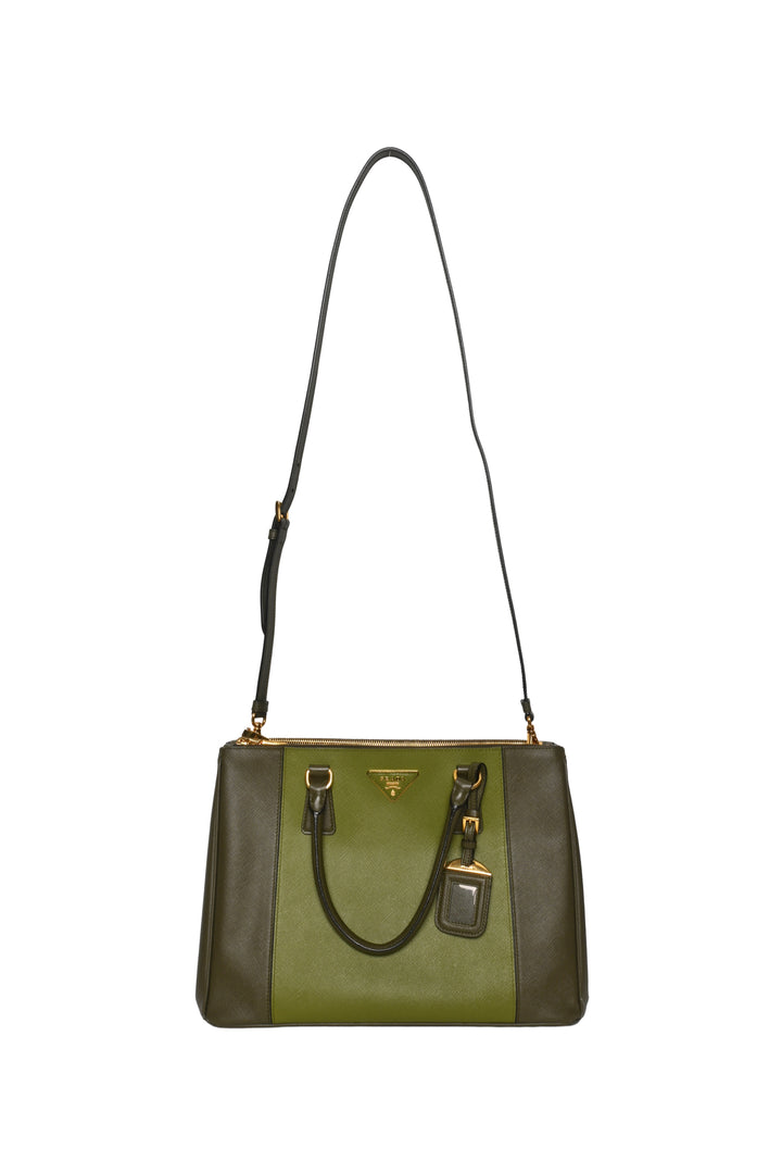 Prada Two Tone Double Zip Lux Saffiano Medium Tote