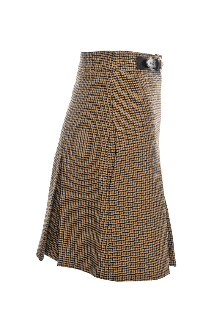 Celine Size 36 Houndstooth Wool Pleated Mini Skirt