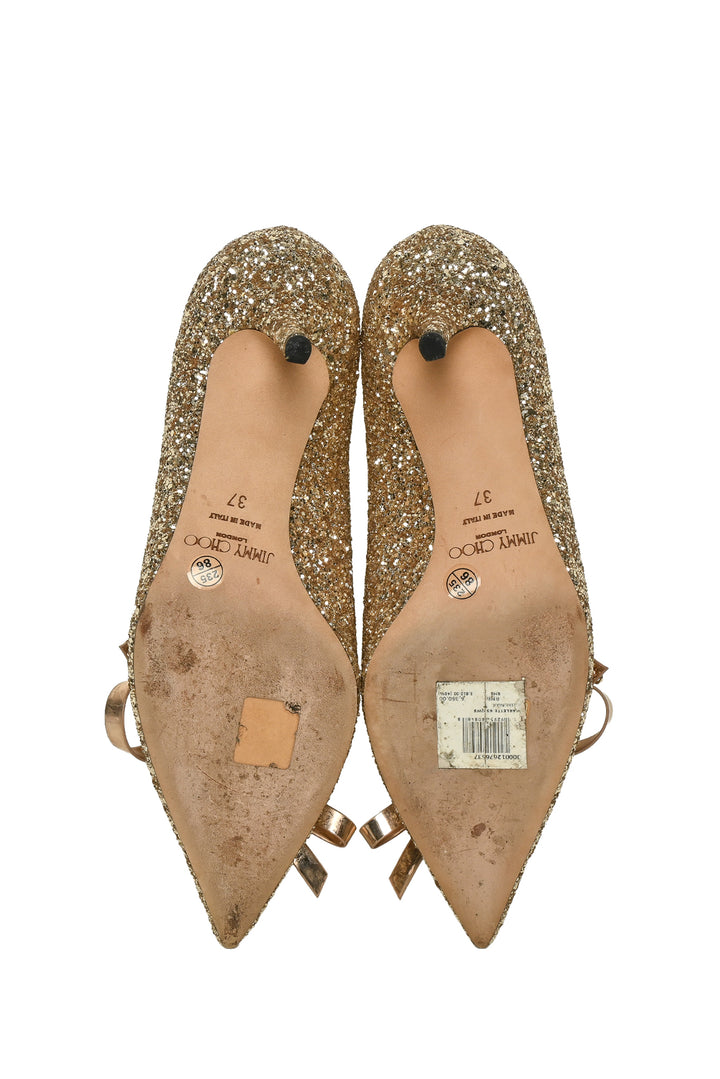 Jimmy Choo Size 37 Glitter Bow Pumps