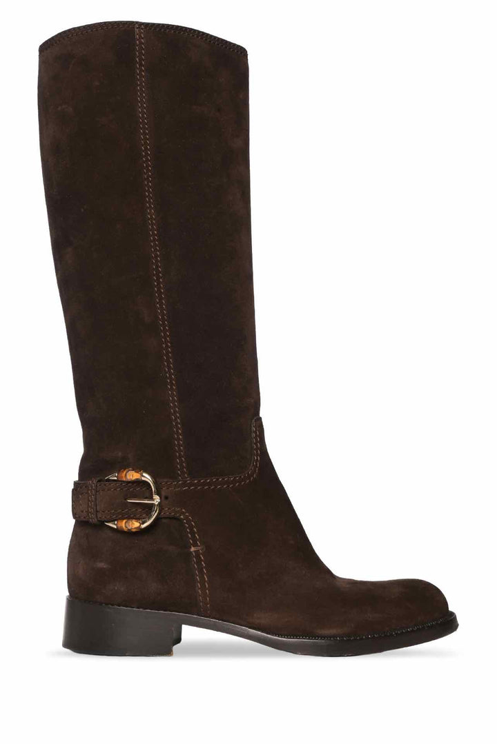 Gucci Size 40 Bamboo Buckle Suede Riding Boots
