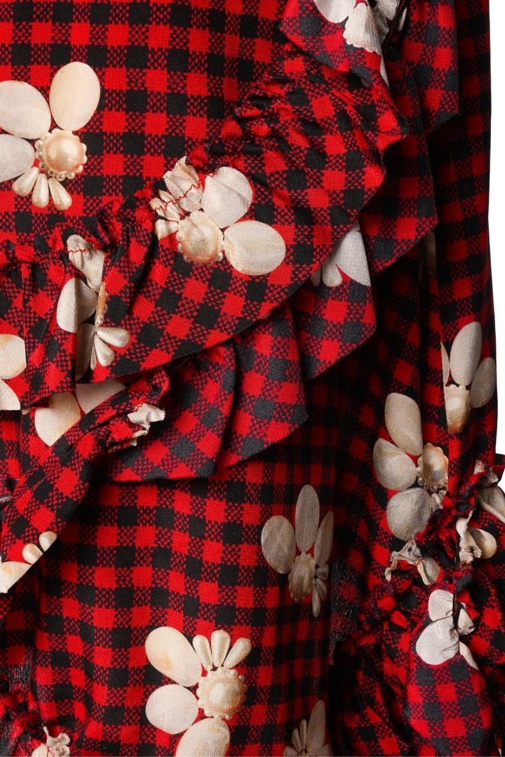 Simone Rocha Size S Gingham & Floral Silk Ruffled Skirt