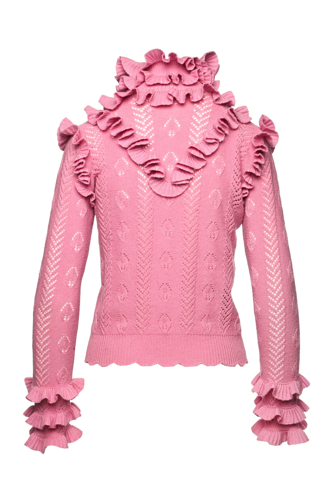 Gucci Size M Wool Eyelet Ruffle Turtleneck Sweater