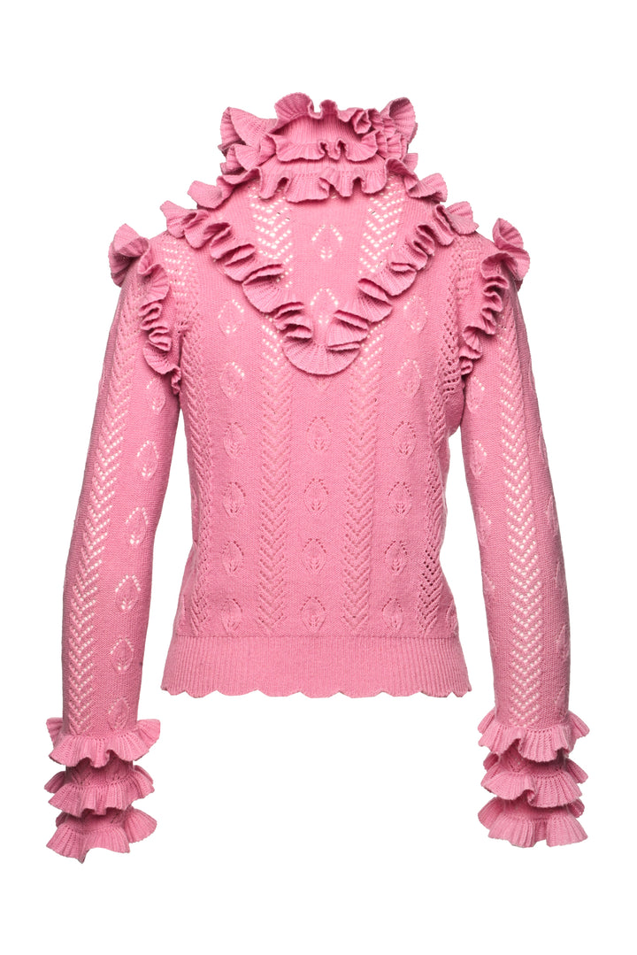 Gucci Size M Wool Eyelet Ruffle Turtleneck Sweater
