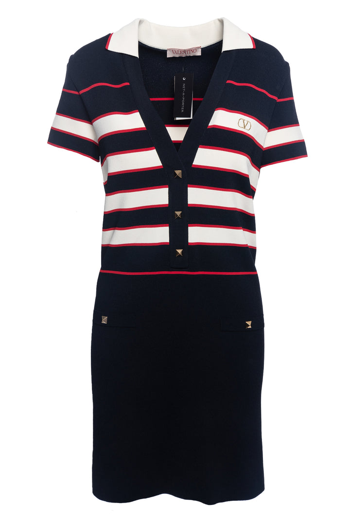 Valentino Size L Rockstud Striped Knit Mini Dress