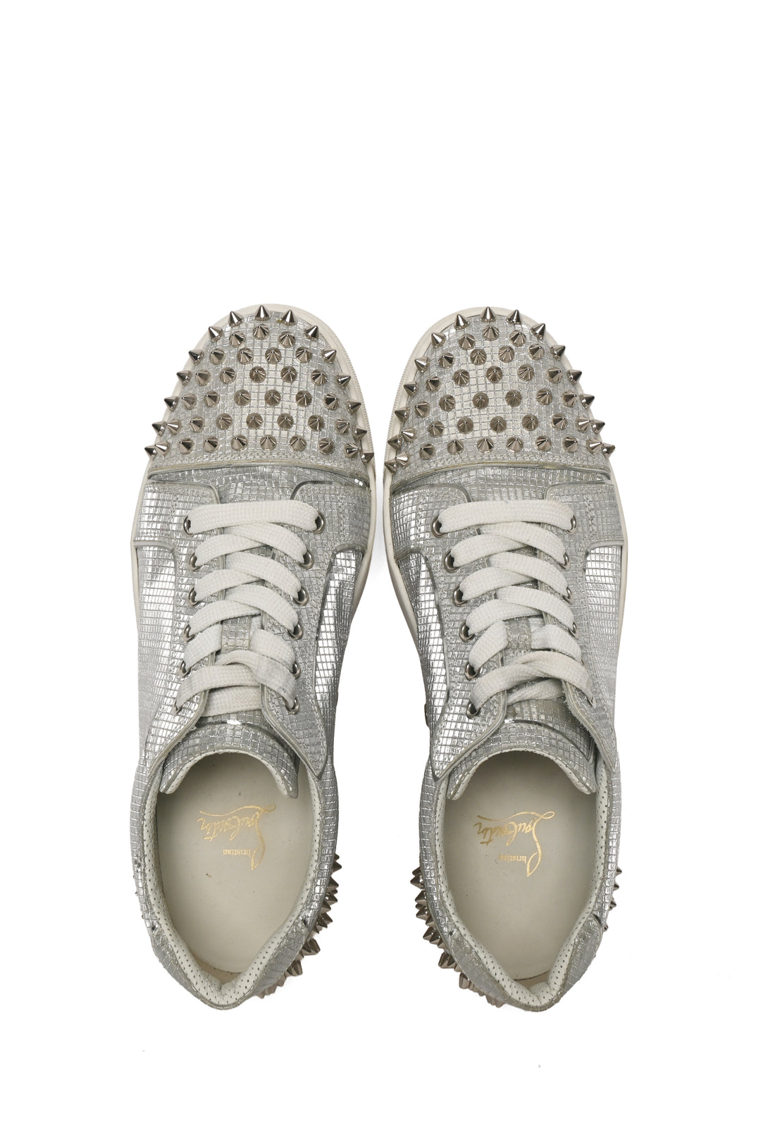 Christian Louboutin Size 40 Silver Mirrored & Studded Vieira 2 Sneaker