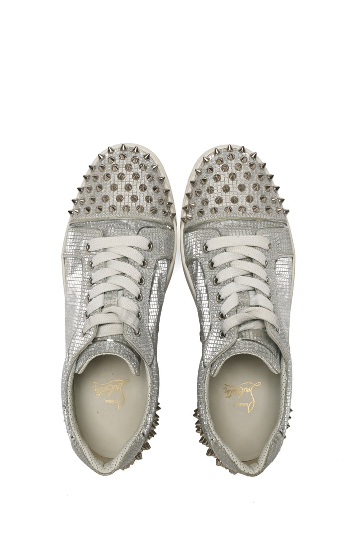 Christian Louboutin Size 40 Silver Mirrored & Studded Vieira 2 Sneaker