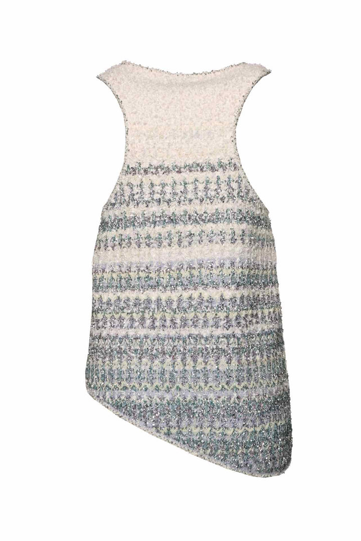 Chanel Size 40 Spring 2018 Waterfall Asymmetrical Metallic Tweed Tank Top