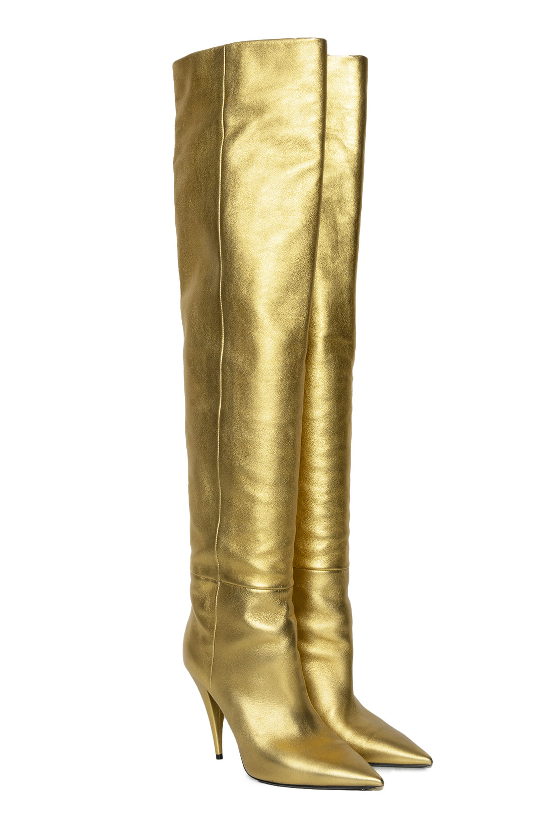 Saint Laurent Size 39 Metallic Leather Over-The-Knee Boots