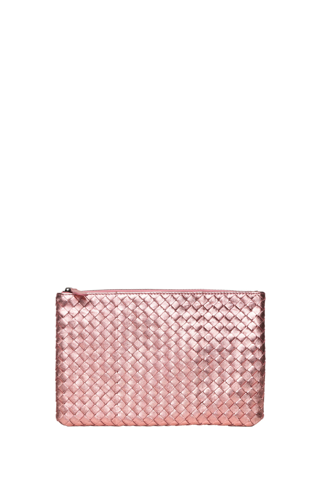 Bottega Veneta Intrecciato Metallic Leather Zipped Pouch